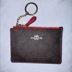 Coach Dark Brown and Red Leather Keychain Pouch